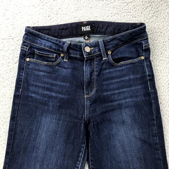PAIGE Women's Size 26 Cut Out Frayed Hem HOXTON Dark Wash Emery Cropped Jeans - Picture 2 of 16